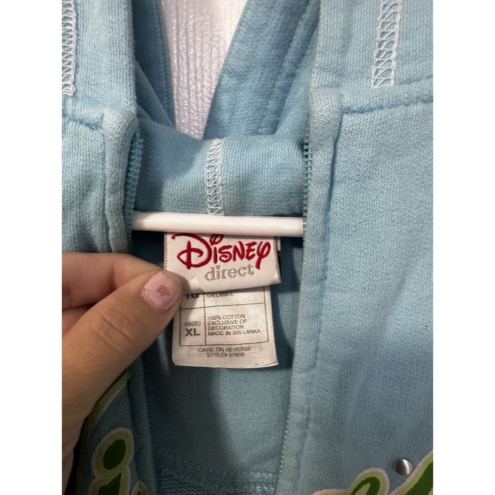 Vintage Disney Tinkerbell Blue Women's Short Sleeve Hoodie Sz XL Pullover - Picture 10 of 11